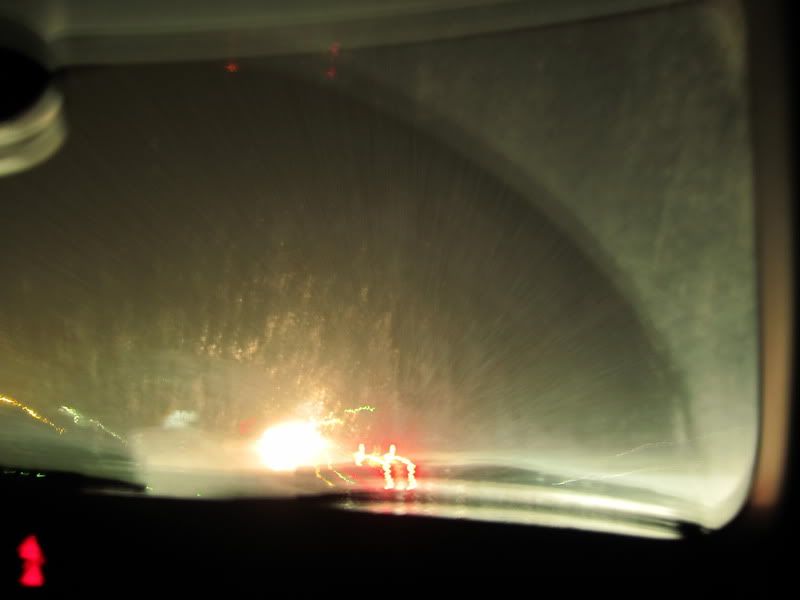 In the snow, at night