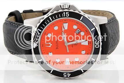   new men s orange dial bulova watch with genuine black leather band